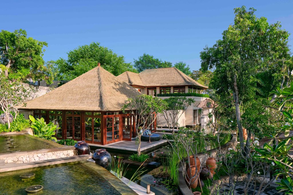 Exterior of the Four Seasons Resort Bali on Jimbaran Bay in Indonesia.